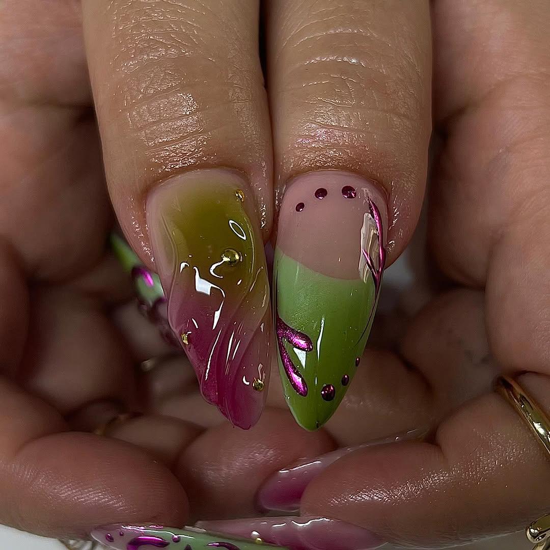 Neon Abstract Swirl Press On Nails