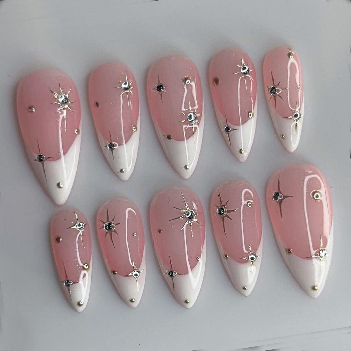 Pink French Star Press On Nail Set