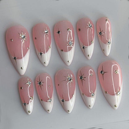 Pink French Star Press On Nail Set