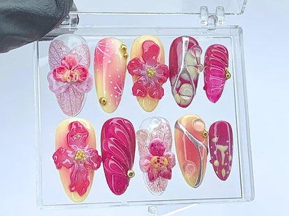 Orchid Bloom 3D Press On Nail Set