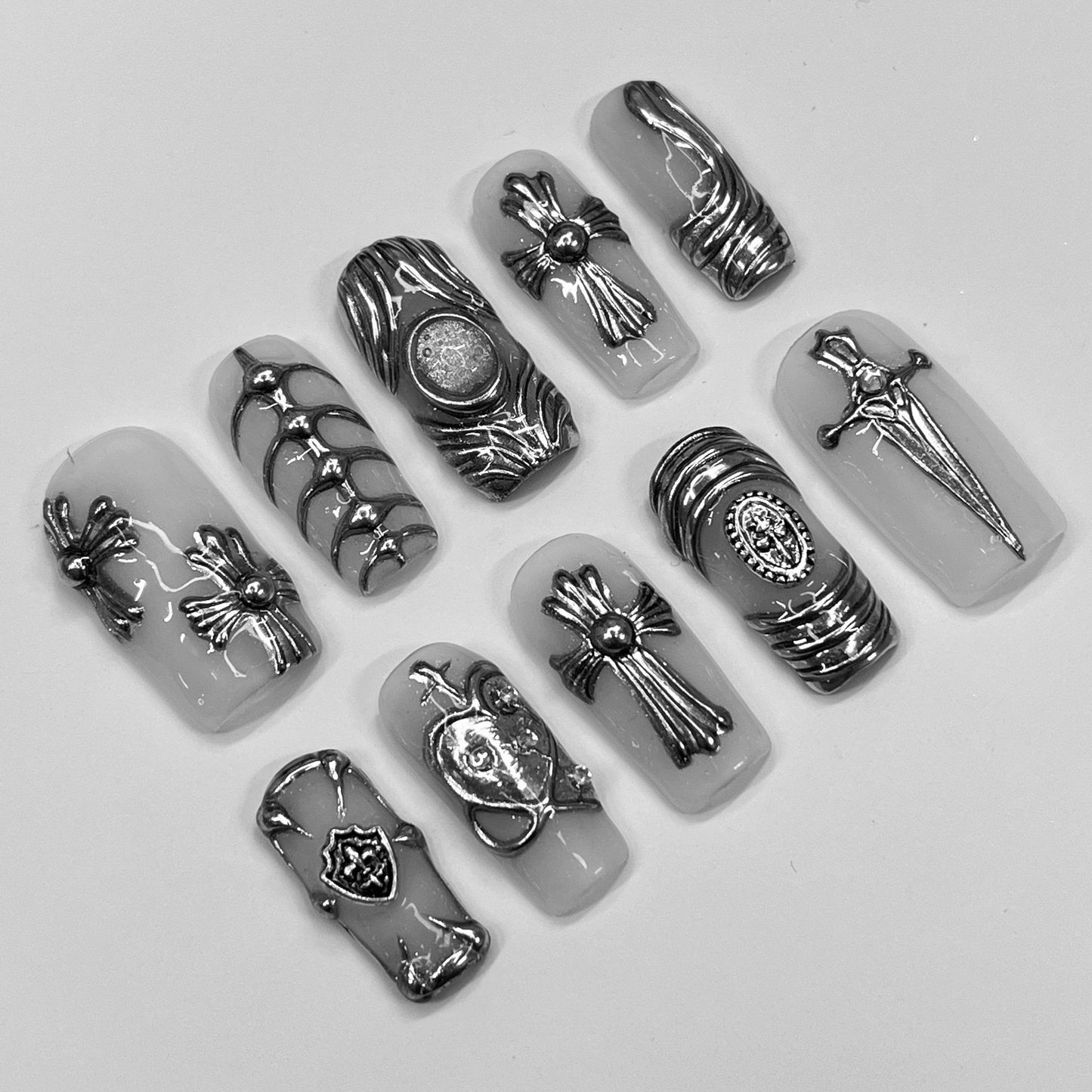 Chrome Armor Press On Nails with Metallic Mirror Finish