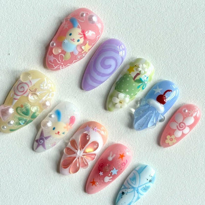Vibrant 3D Nail Art Set - Cute, Colorful Designs