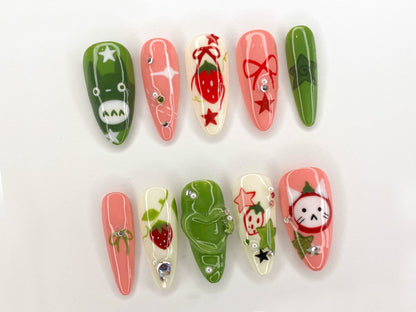 Cute Strawberry Totoro Press-On Nail Set