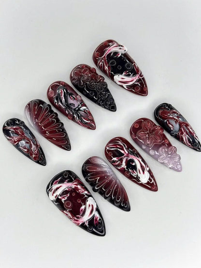 Dark Koi Fish Art Press On Nails