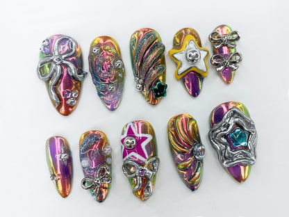 Freestyle Colorful Press On Nails Star Chrome Fantasy Set