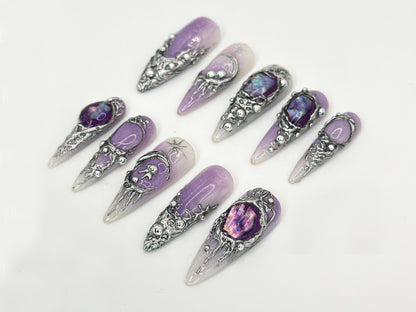 Elegant Purple 3D Nail Art Set Design
