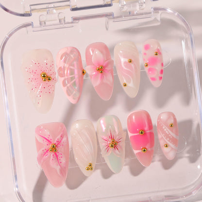 Blush Bloom Press On Nails – 3D Pink Floral Elegance Set