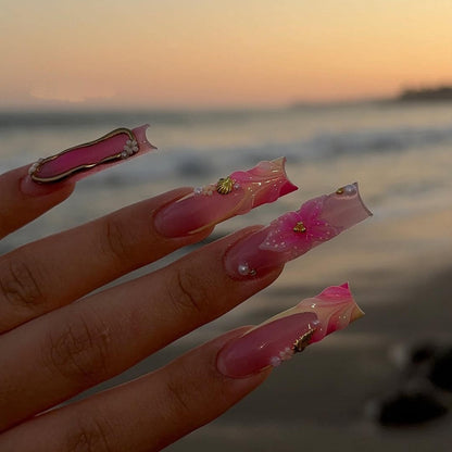 Sunset Bloom Press On Nails  - Tropical Sunset Floral Press On Nails