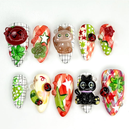 3D Cat Clover Nail Set 