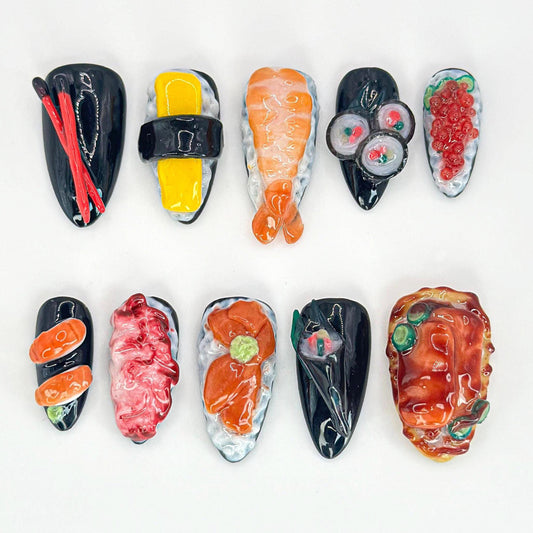 3D Japanese Sushi Press-On Nails - 3D Sushi Nail Art Set