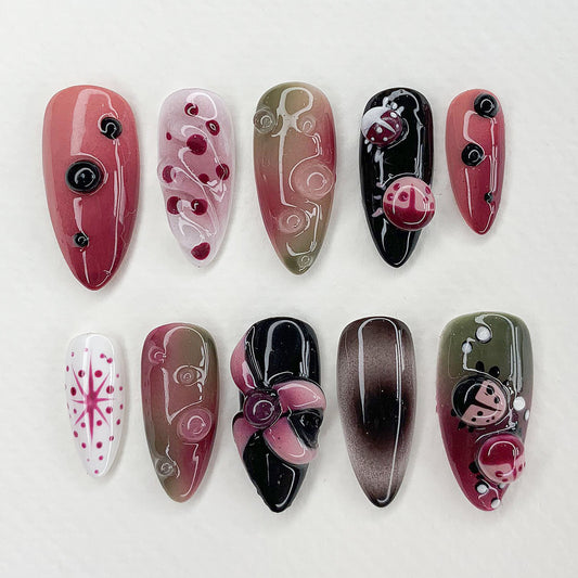 3D Ladybug Press On Nails Nature Design