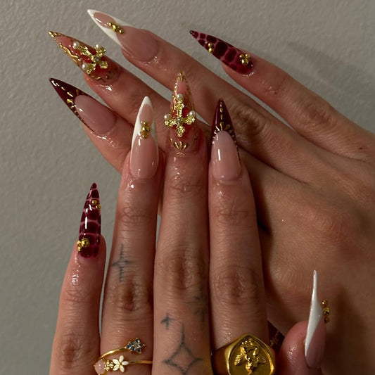 3D Royal Burgundy Cross Press On Nail Set