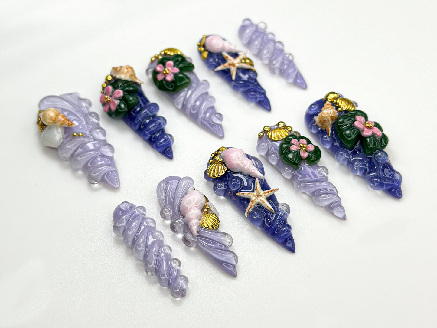 Mermaid Shell 3D Press On Nails Set