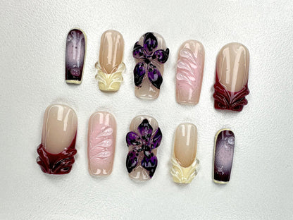 Elegant 3D Floral Press-On Nails