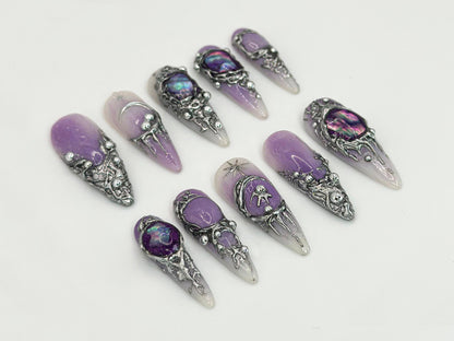 Elegant Purple 3D Nail Art Set Design
