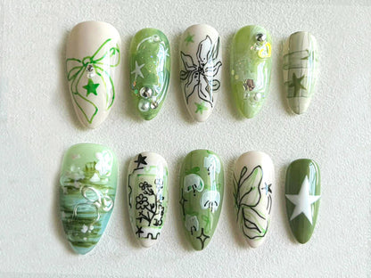 Spring Garden Long Almond Press On Nails