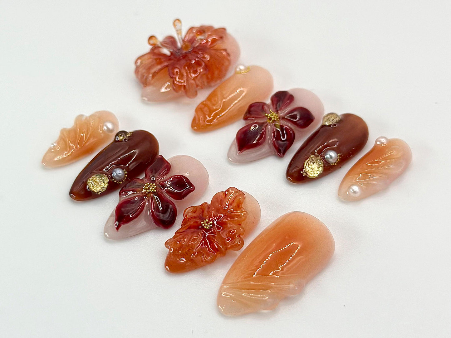 Luxe 3D Floral Press-On Nails, Autumn Glow Set