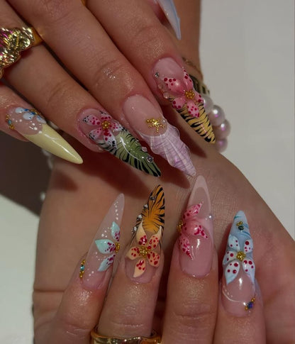 Tropical Jungle Floral 3D Press On Nails