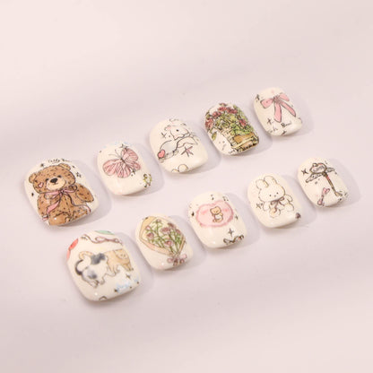 Hand-Painted Kawaii Press-On Nails with Adorable Charm.