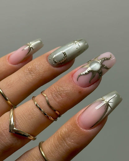 Luxury Celestial Press-On Nails with Cosmic Elegance.