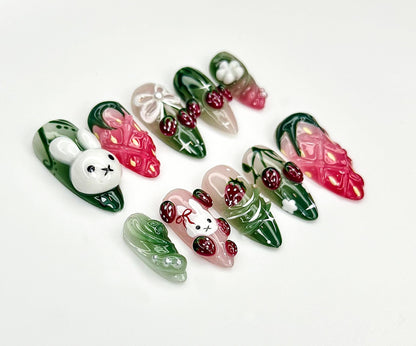 Strawberry Bunny Garden Press On Nail Set