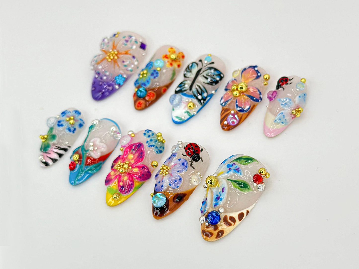 Vibrant 3D Floral Butterfly Nail Art Set