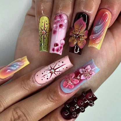 Bold Cutout 3D Floral Candy Press On Nails