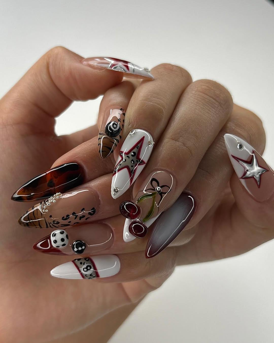 3D Cherry Dice Star Graffiti Press Nails