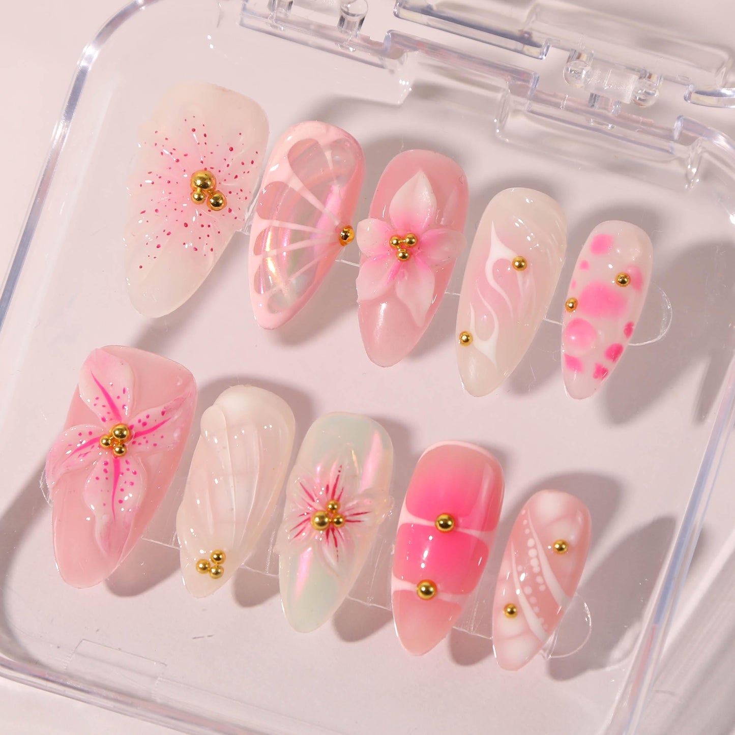 Blush Bloom Press On Nails – 3D Pink Floral Elegance Set