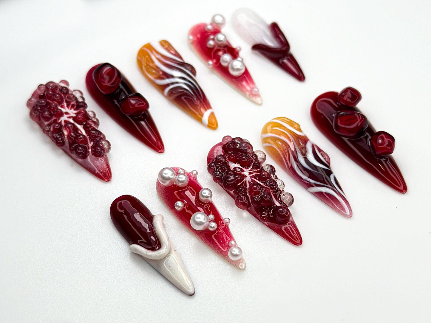 Stunning 3D Red Pearl Nail Art Set