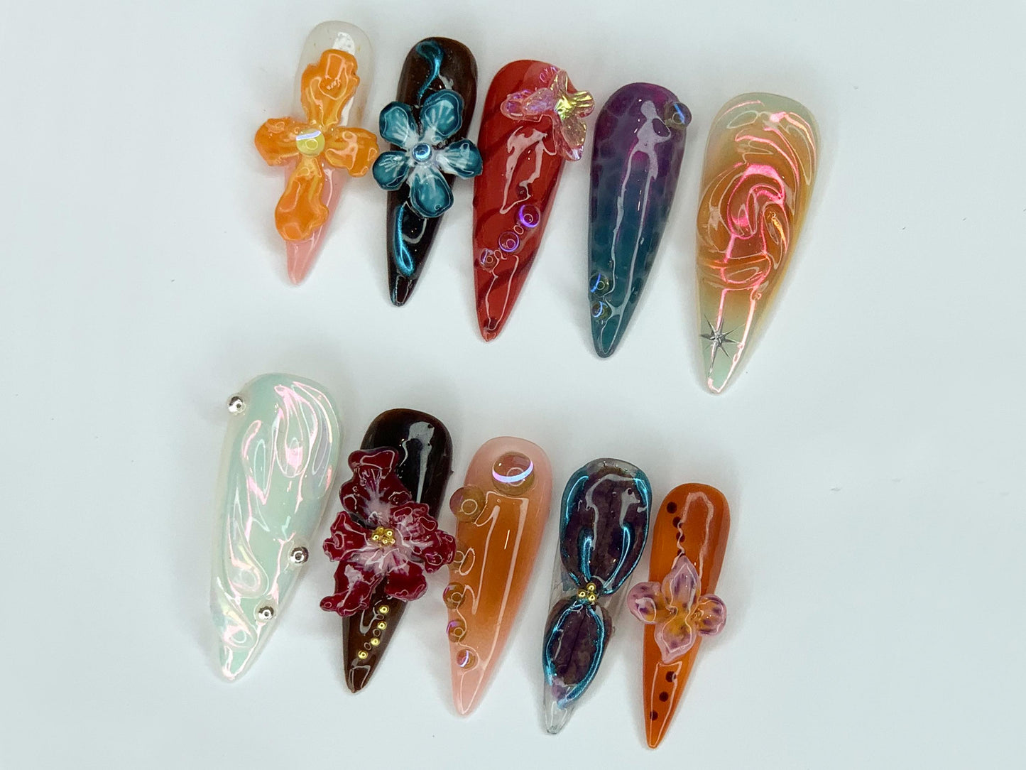 Vibrant 3D Floral Press-On Nails, Glow Set