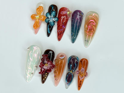Vibrant 3D Floral Press-On Nails, Glow Set