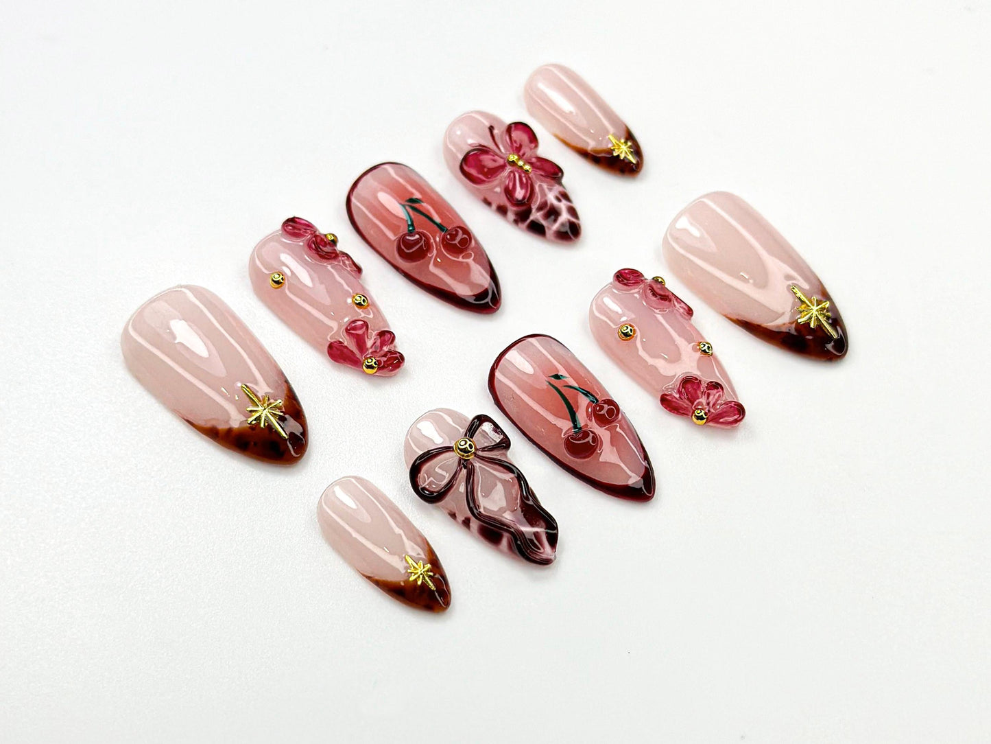 Coquette Cherry Butterfly 3D Bow Press-On Nails