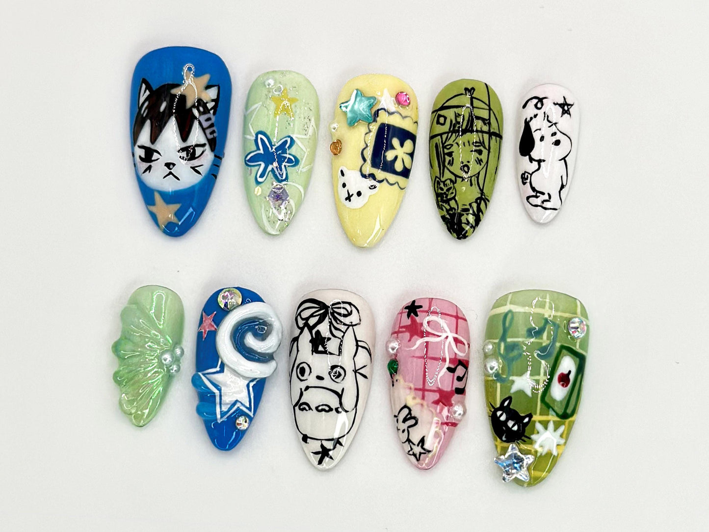 Cute Anime Nail Art Set - Vibrant 3D Designs