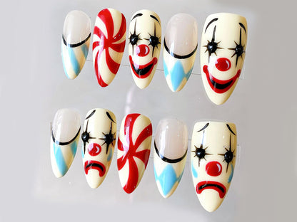 Clown Face Press-On Nails Set Funny