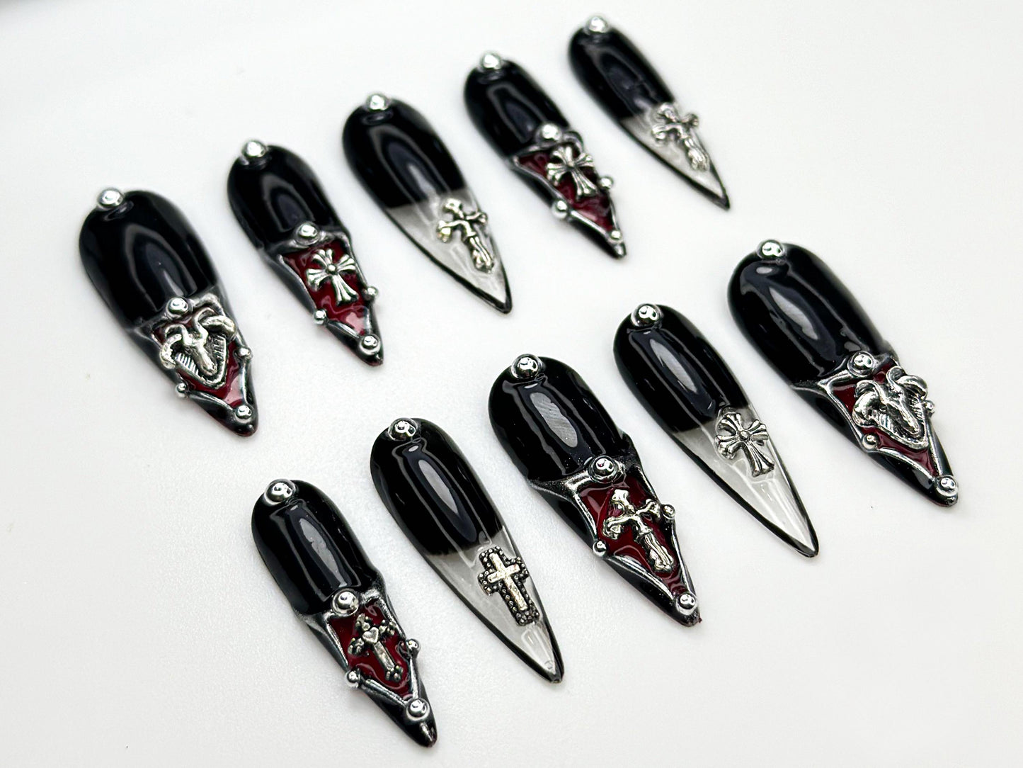 Gothic Cross Black Press-On Nails Set