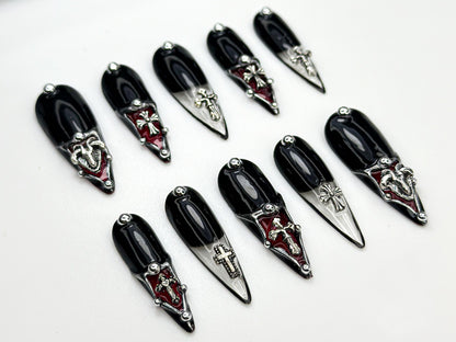 Gothic Cross Black Press-On Nails Set