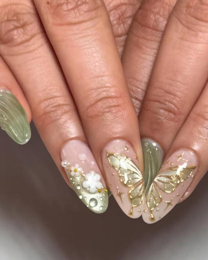 Stunning 3D Green Butterfly Nail Art Set