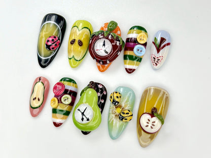 3D Fruit & Bug Gel Press-On Nails