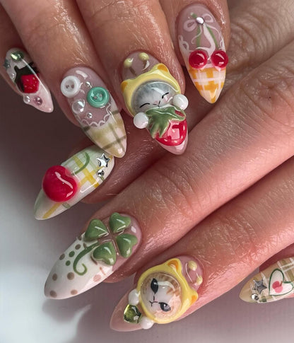 Lucky Cat Garden 3D Press On Nails