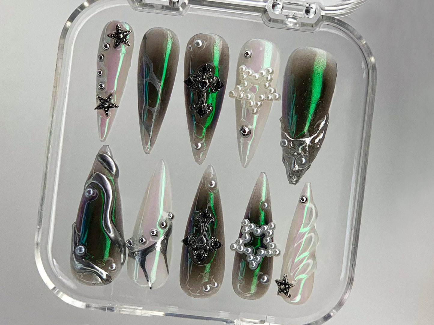 Iridescent Star Cross Press-On Nails Set