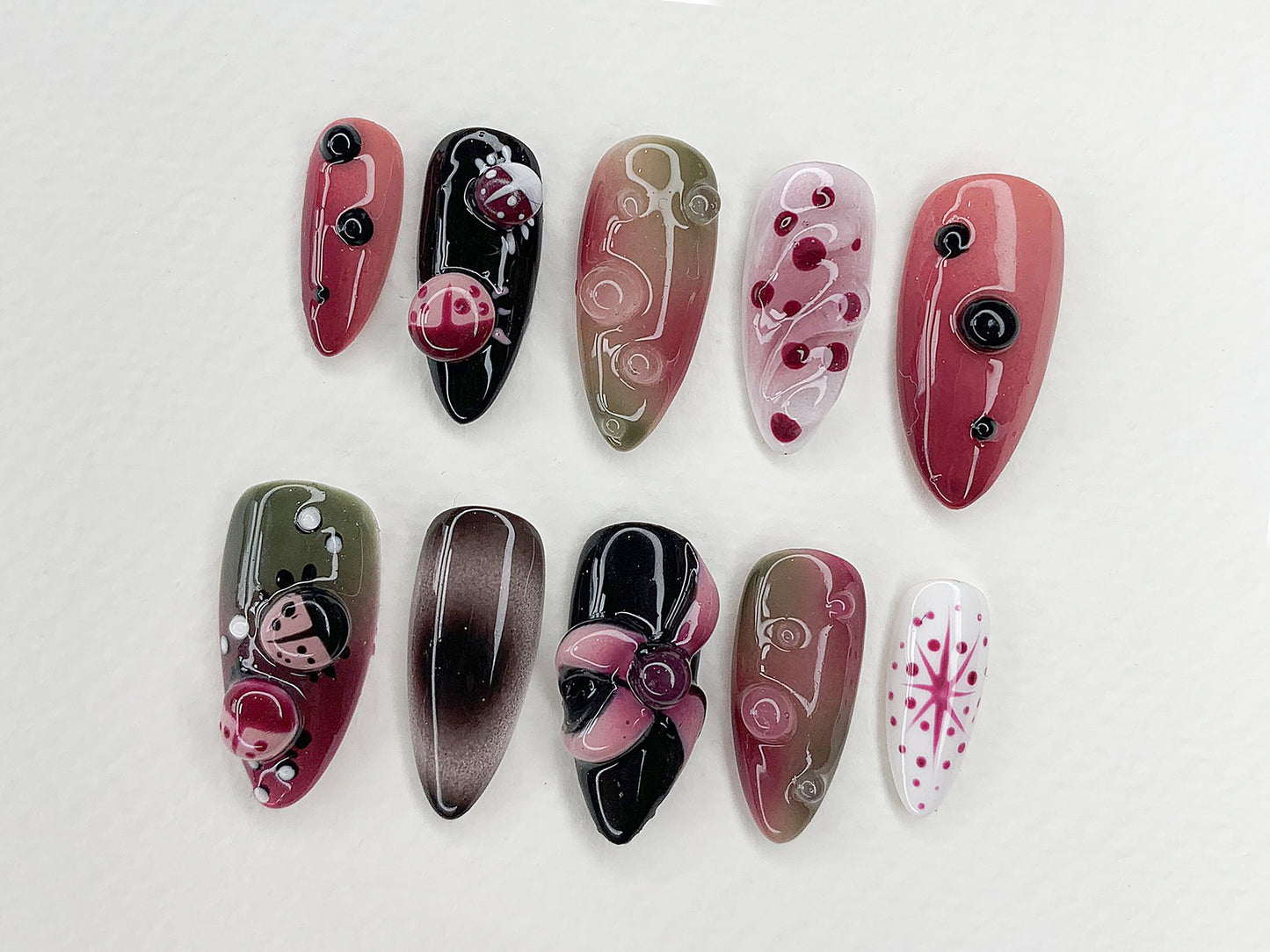 3D Ladybug Press On Nails Nature Design