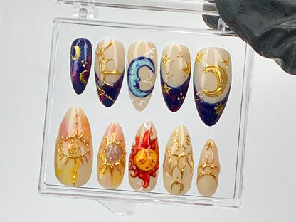 Celestial Sun and Moon Press On Nails
