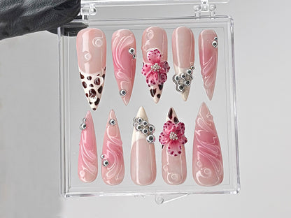 Leopard French Tips Press-On Nails with Wild Elegance.
