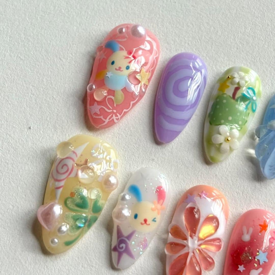 Vibrant 3D Nail Art Set - Cute, Colorful Designs