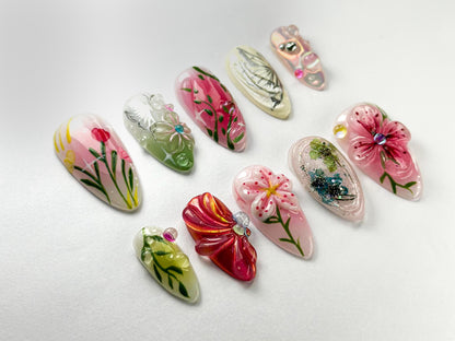 Vibrant Floral 3D Nail Art Set - Stunning Design