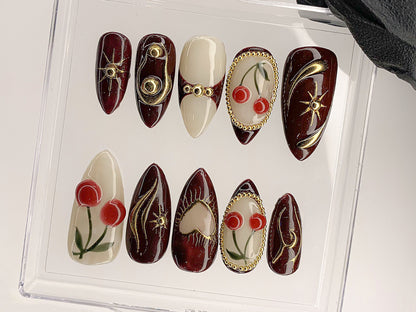 Luxury Red Cherry Press On Nails