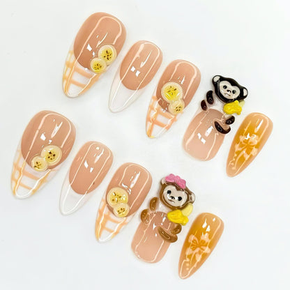 Kawaii Banana Monkey Press On Nails