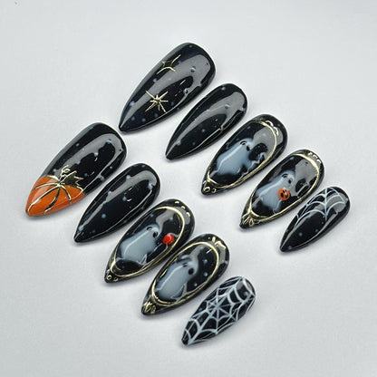 Spooky Halloween Press On Nails - Haunted Ghost Pumpkin Halloween Nail Set