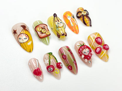 Fruit Cat Café Press On Nail Art Set